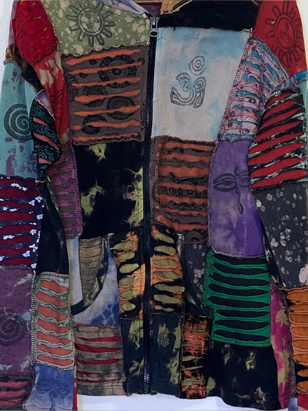 Handmade Nepal Boho Patchwork Razor-Cut Festival Hoodie Jacket - Picture 3 of 7